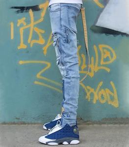 Pantalon slim en jean tricoté délavé pour homme, style décontracté, avec empiècements et fermeture éclair sur le devant, collection automne-hiver - Product Image 4