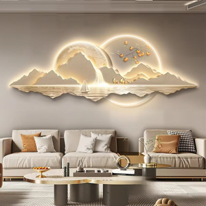 Lanterne murale décorative en acrylique sans cadre pour salon, peinture <span class=keywords><strong>de</strong></span> <span class=keywords><strong>paysage</strong></span> <span class=keywords><strong>de</strong></span> luxe léger, utilisation intérieure, art mural - Product Image 2