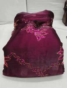 Tissu en Soie Bicolore Brodé de Sequins pour Vêtements Ethniques, Sarees, Lehengas, Costumes, Kurtis – Matière de Créateur en Gros - Product Image 4