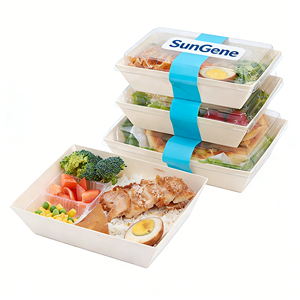 Barquette à emporter jetable en bois écologique et biodégradable, récipient à sushi en PET - Product Image 1