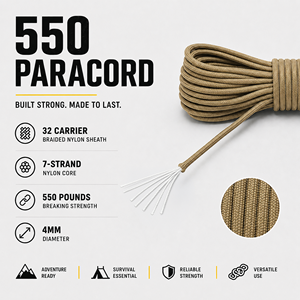 Khakhi 4mm Paracord Rope 550 Type Nylon Utility <b>Cord</b> for Camping, Survival, Craft and DIY Use - Product Image 4