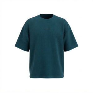Men's <b>Waffle</b> Knit Oversized T <b>Shirt</b> Crew Neck Short Sleeve Casual Streetwear Textured Cotton Blend Relaxed Fit - Product Image 3