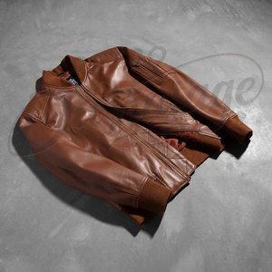 Chaqueta de Cuero Marrón Personalizada para Hombre, Estilo Bomber, con Detalle de Acolchado de Diamantes, Chaqueta de Piloto MA-1, Corte Ajustado, Cuero de Oveja Auténtico - Product Image 1
