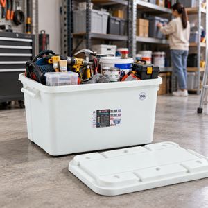 Caja de Almacenamiento de Plástico Industrial con Ruedas de 150L, Tapa, Gran Capacidad, Duradera, a Prueba de Fugas, Organizador de Ropa para Almacén - Product Image 1