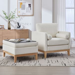 Fauteuil d'appoint en forme de L réversible de 35,4 pouces de large avec repose-pieds, pieds en bois naturel, base en bois rembourrée de qualité supérieure pour salon - Product Image 5