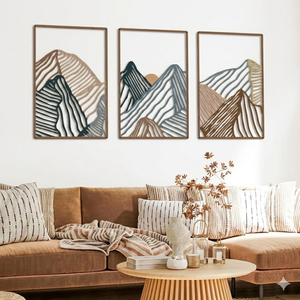 Sculpture murale contemporaine à trois panneaux aux tons brun et vert, idéale pour la décoration intérieure de la maison et de la cabane, en provenance d'Inde. - Product Image 1