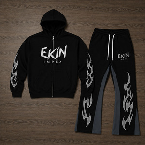 Sudadera con capucha y cremallera con estampado de llamas personalizado para hombre, conjunto deportivo oversize estilo streetwear - Product Image 3