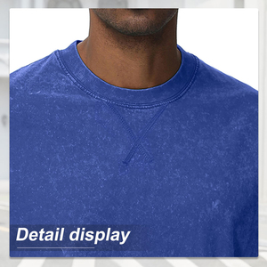 Camiseta Oversize Azul Lavado Ácido para Hombre, Algodón Pesado Desgastado, con Logo Personalizado, Estilo Urbano, Relajada, para Uso Diario, Venta al por Mayor - Product Image 3