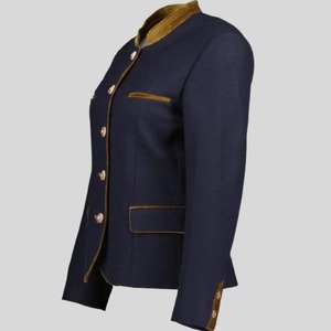 Navy Blue Mandarin Collar Shirt Jacket with Gold <b>Buttons</b> Slim Fit Regular Sleeve Winter Casual Wool Polyester Blend Embroidered - Product Image 6