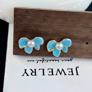 Blue Freshwater <b>Pearl</b> <b>Earrings</b> High-End Exquisite Sterling Silver Elegant Butterfly Design with Explosive Luxury Feeling - Product Image 1