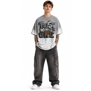 Camiseta Personalizada Extra Grande de 260 g/m², 100% Algodón Lavado con Ácido, Diseño Gráfico Desgastado, Camiseta Extra Grande para Hombre - Product Image 3