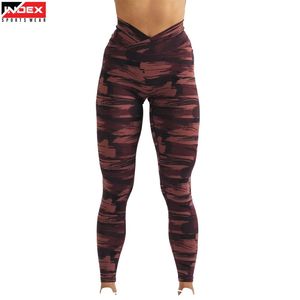 Leggings de yoga taille haute pleine longueur imprimé camouflage extensibles dans les quatre sens en Spandex et Polyester sans coutures - Product Image 1