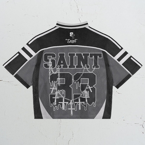 Maillot de football américain pour homme Saint Tears, col en V, manches courtes, maille rouge, imprimé crâne 96, respirant, coupe classique - Product Image 4