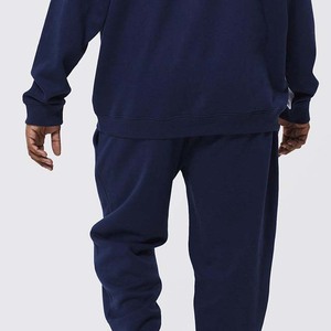 Survêtement pour homme bleu marine à blocs de couleur, col rond, manches longues, coupe décontractée, avec poches latérales, vêtement d'automne, 100% coton - Product Image 3