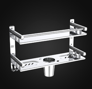 Metcraft Modern Black Metal Wireframe Wall Rack Portable Minimalist Bathroom Stand Holds White Tumbler Toothbrush Wholesale - Product Image 3