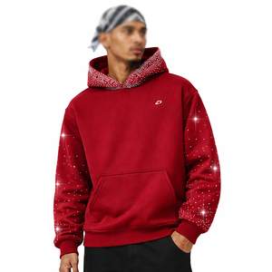 Sweat-shirts pour hommes ornés de strass rouges, coupe oversize, en molleton de coton, style streetwear, service de production de vêtements lourds - Product Image 1
