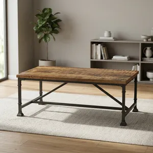 Industrial Solid Oak <b>Console</b> <b>Table</b> <b>with</b> Metal Legs Durable Living Room Furniture Antique Design Style - Product Image 3