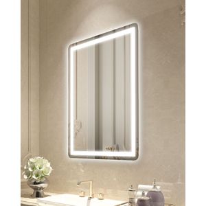 Specchio LED da Bagno 24x32 Pollici Antiappannamento con Luci Memoria e Retroilluminazione Frontale Stile Art Déco - Product Image 1