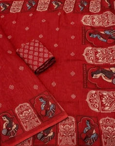 Sari de lino y algodón con estampados de motivos étnicos tribales KV y blusa sin coser - Product Image 6