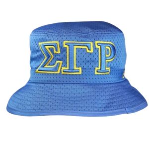หมวกบักเก็ตปักลาย SGR Sigma Gamma Rho สีน้ำเงิน หมวกกันแดดสำหรับผู้หญิง หมวกตัวอักษรกรีก หมวกลำลองสำหรับกิจกรรมกลางแจ้ง หมวกปักโลโก้ตามสั่งสำหรับวิทยาลัย - Product Image 1