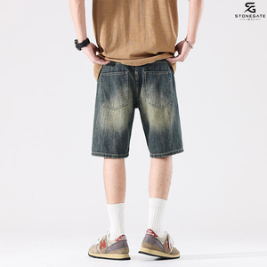 Pantalones Cortos de Mezclilla Lavada de Cintura Alta para Hombre, Bermuda de Algodón con Botones y Bolsillos, Estilo Casual de Verano 2026 - Product Image 5