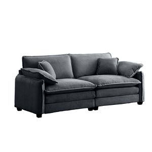 Divano a 2 Posti in Velluto a Coste Grigio, Caldo e Accogliente, con 4 Grandi Cuscini Imbottiti per Soggiorno - Product Image 6