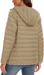 Women's <b>Quilted</b> Hooded Jacket Full Sleeve Solid Color Cotton Wadding Zipper Closure Winter Wear Satin Sheep Skin Breathable - Product Image 3