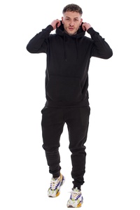 <b>Men's</b> Black Hooded Printed Fleece Tracksuit Set Casual Full Sleeve Solid Color Sweatshirt <b>Pants</b> Side Pockets Regular Fit Winter - Product Image 2
