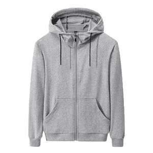 Sweat-shirt zippé gris pour homme, col châle, coupe classique, couleur unie, molleton de coton, coupe-vent, écologique, décontracté, pour l'hiver, avec poche - Product Image 1