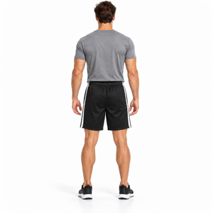 Shorts de sport pour homme, noirs, à séchage rapide, avec bande latérale, taille élastique, cordon de serrage, pour la course à pied et la gym, en mesh - Product Image 5