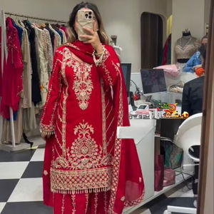 Sharara Sahara de terciopelo de viscosa pesado, artesanal, moderno, étnico, con lentejuelas y georgette sintético fluido, con efecto arrugado en cuatro direcciones, para fiesta de invierno. - Product Image 1