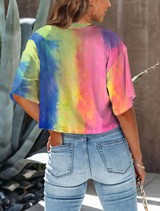 Tie Dye <b>Rainbow</b> Style Streetwear Clothing O-Neck Jersey Crop T-Shirts Quick Dry Breathable O-Neck Short Sleeve Cropped <b>Tops</b> - Product Image 6