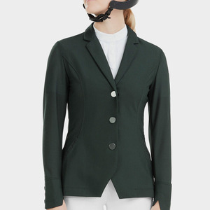 Chaqueta de equitación para mujer, verde, poliéster y algodón, manga larga, para salto ecuestre, competición, con logo personalizado, venta al por mayor - Product Image 6