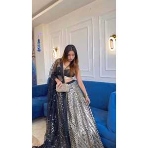ชุดราตรีออกแบบ sequin & zari ทำงาน lehenga choli สำหรับงานปาร์ตี้ - Product Image 3