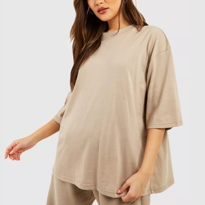 Camiseta Rosa Oversize para Mujer, Manga Corta, Cuello Redondo, Corte Holgado, Color Sólido, Transpirable, con Logotipo, Tejido Jersey, para Todas las Temporadas, Estilo Casual - Product Image 4