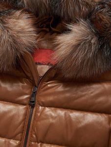 Veste matelassée de luxe pour homme en cuir véritable avec capuche en fourrure véritable, imperméable, thermique, doudoune d'hiver, vêtements d'extérieur sur mesure en gros - Product Image 4