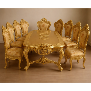 Luxury Highly Crafted Braque <b>Dining</b> Table Set Top Turkish <b>White</b> Gold Finish <b>Dining</b> Table <b>Chairs</b> Set Teak Wood <b>Dining</b> For Usa - Product Image 5