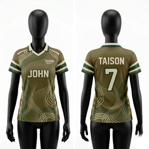 Camiseta de Cricket para Mujer, Poliéster GSM Premium Transpirable, Diseño de Ondas Verde Oliva, Mangas con Paneles, Impresión de Logotipo por Sublimación Personalizada - Product Image 1