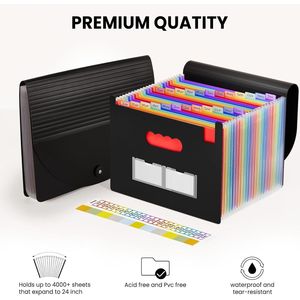 Cartella Portadocumenti Espandibile a 24 Tasche con Etichette Vuote, Copertina a Fisarmonica da Scrivania, Organizer Personalizzabile per una Gestione Comoda dei File - Product Image 5