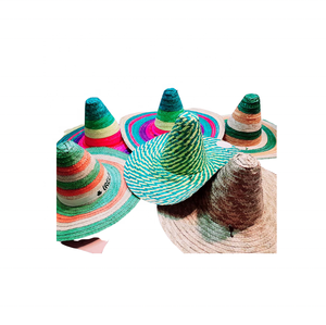 Chapeau de cowboy mexicain en jonc de mer tressé, broderie à la main, rayures colorées, pompon, unisexe, 48-50 cm - Product Image 6