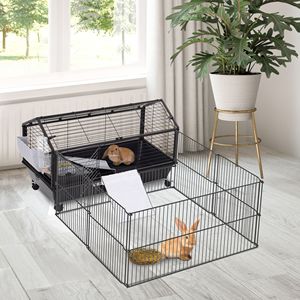 Gabbia per Piccoli Animali 35L, Ecologica, in Metallo Nero con Ruote, Recinto per Conigli, Cuccioli di Porcellino d'India e Cincillà, da Esterno - Product Image 2