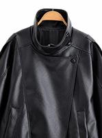 Blouson Moto Unisexe en Cuir PU avec Logo Personnalisé, Col Montant, Fermeture Éclair, Coupe Ample, Couleur Unie, Manches et Longueur Standard, Hiver