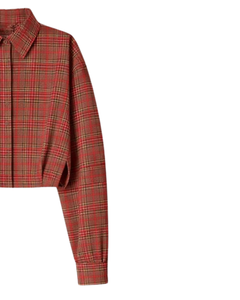 Chemisier court personnalisé à carreaux rouges pour femme, col rabattu, manches longues, boutonné, style décontracté, fabrication sur mesure - Product Image 3