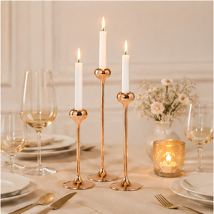 Vintage Rose Gold Metal Taper Candle Holders Set of 3 Elegant <b>Tall</b> <b>Candlestick</b> Stands Modern Home Tabletop Decoration - Product Image 4