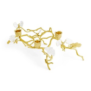Magnifique chandelier en forme de branche dorée avec des feuilles blanches et trois supports pour la décoration de la maison - Product Image 1