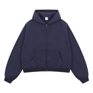 เสื้อฮู้ดครอปโอเวอร์ไซส์แบบยูนิเซ็กซ์ ซิปหน้า สีพื้น ผ้าถักลำลอง ใส่ได้ในฤดูใบไม้ร่วง ผลิตจากผ้าฝ้าย 100% เฟรนช์เทอร์รี่ ป้องกันการเป็นขุย - Product Image 4