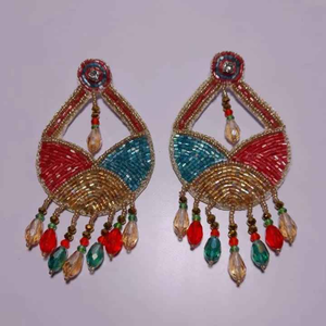 Trendy Embroidery Glass <b>Beaded</b> Chandelier Earrings Women's Customized <b>Color</b> Festive Eid Diwali Wedding - Product Image 2