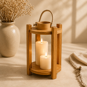 Rustic <b>Hurricane</b> Candleholder with Rope Handle and Stainless Steel Accents for Christmas Home Decor and Outdoor Ambiance - Product Image 3