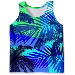 PRIMEFIELD ENTERPRISES Men's Tropical Palm <b>Tree</b> Print <b>Tie</b>-Dyed Eco-Friendly Sleeveless Tank Top O-Neck Casual Knitted Polyester - Product Image 5