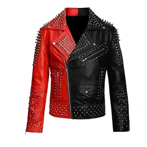 Punk Rock besetzte Lederjacke Mode Brando Motorrad jacke für Männer Rindsleder Spike Lederjacke